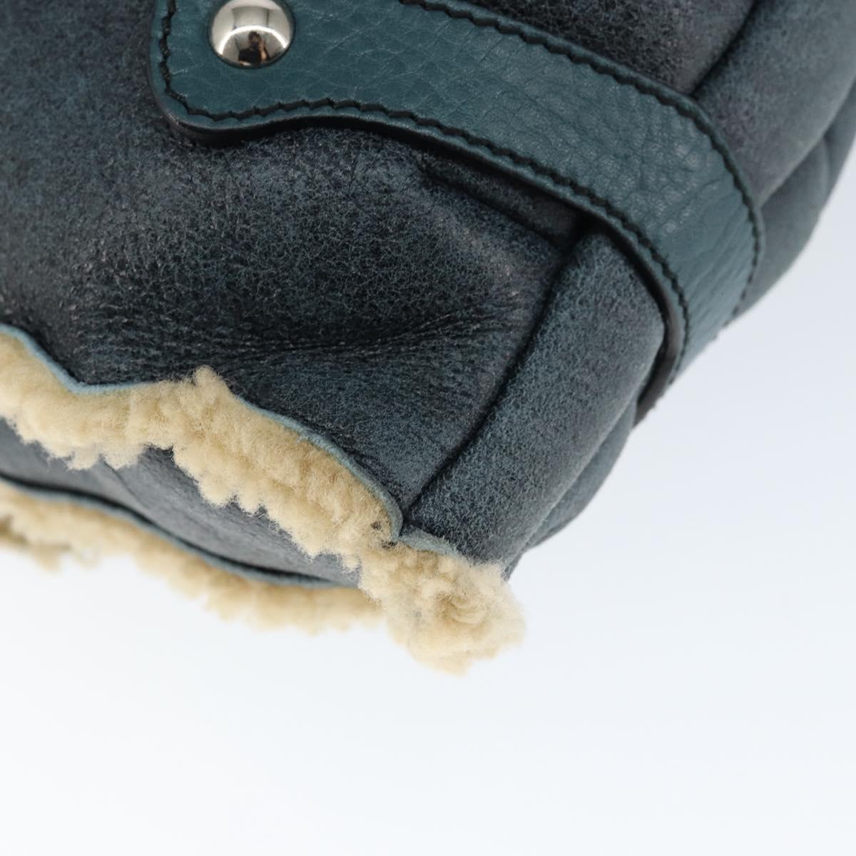 Salvatore Ferragamo Gancini Shoulder Bag Mouton Green Silver Auth 146931V