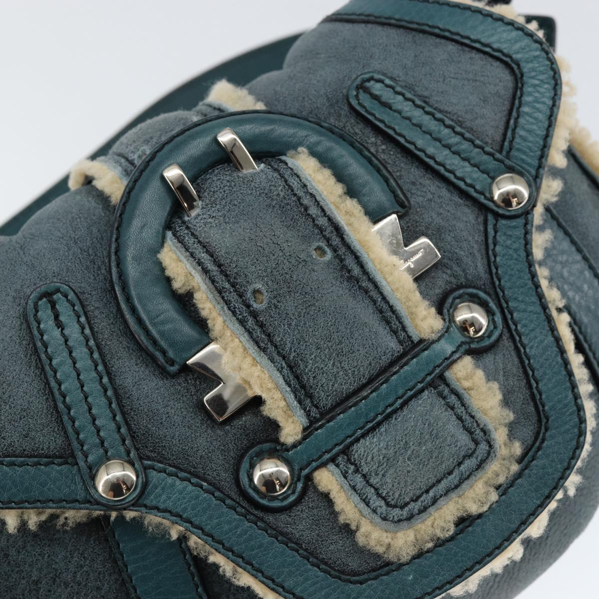 Salvatore Ferragamo Gancini Shoulder Bag Mouton Green Silver Auth 146931V