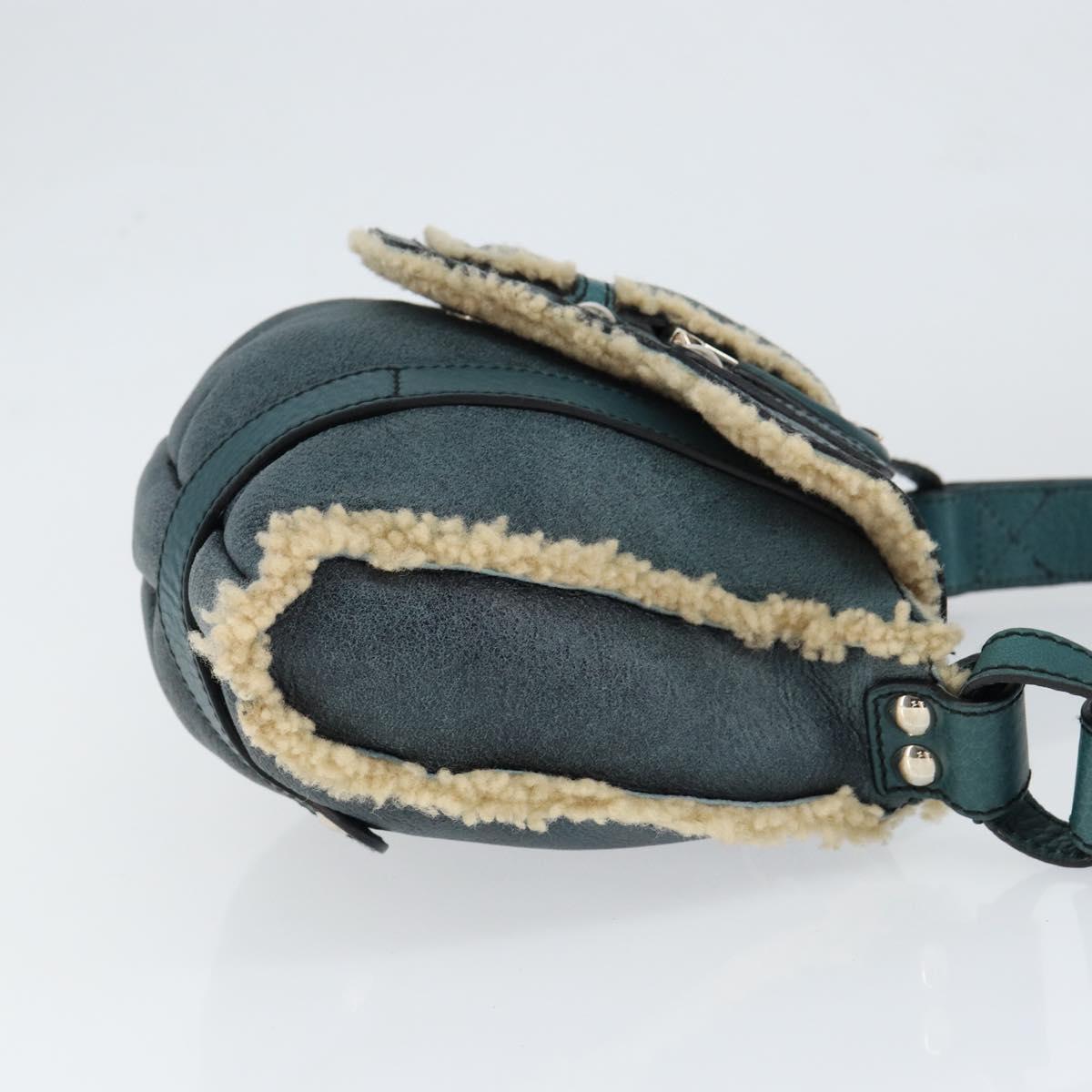 Salvatore Ferragamo Gancini Shoulder Bag Mouton Green Silver Auth 146931V