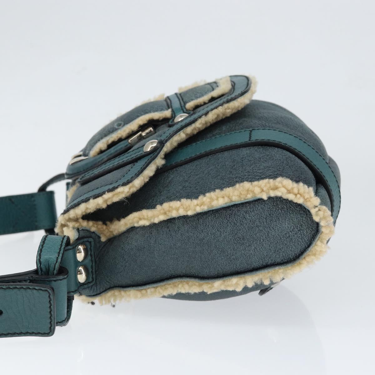 Salvatore Ferragamo Gancini Shoulder Bag Mouton Green Silver Auth 146931V