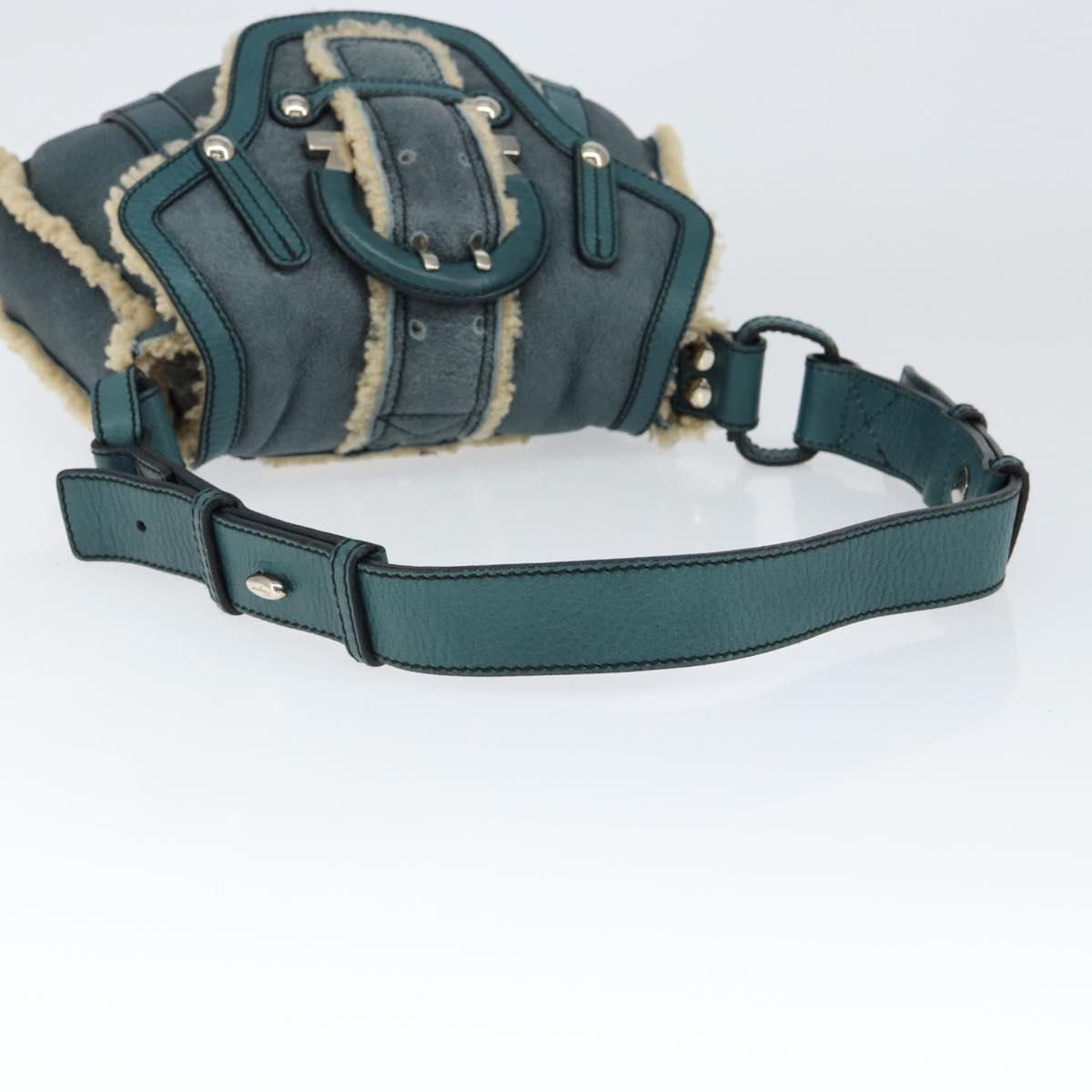 Salvatore Ferragamo Gancini Shoulder Bag Mouton Green Silver Auth 146931V