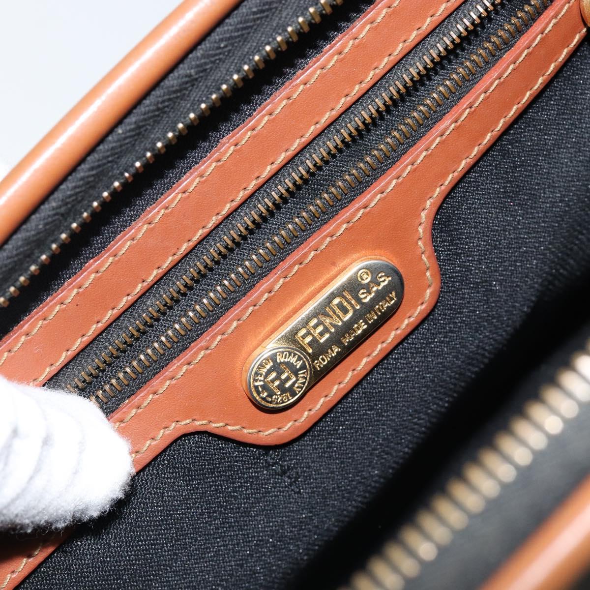 FENDI Pecan Canvas Hand Bag PVC Brown Gold Auth 146932