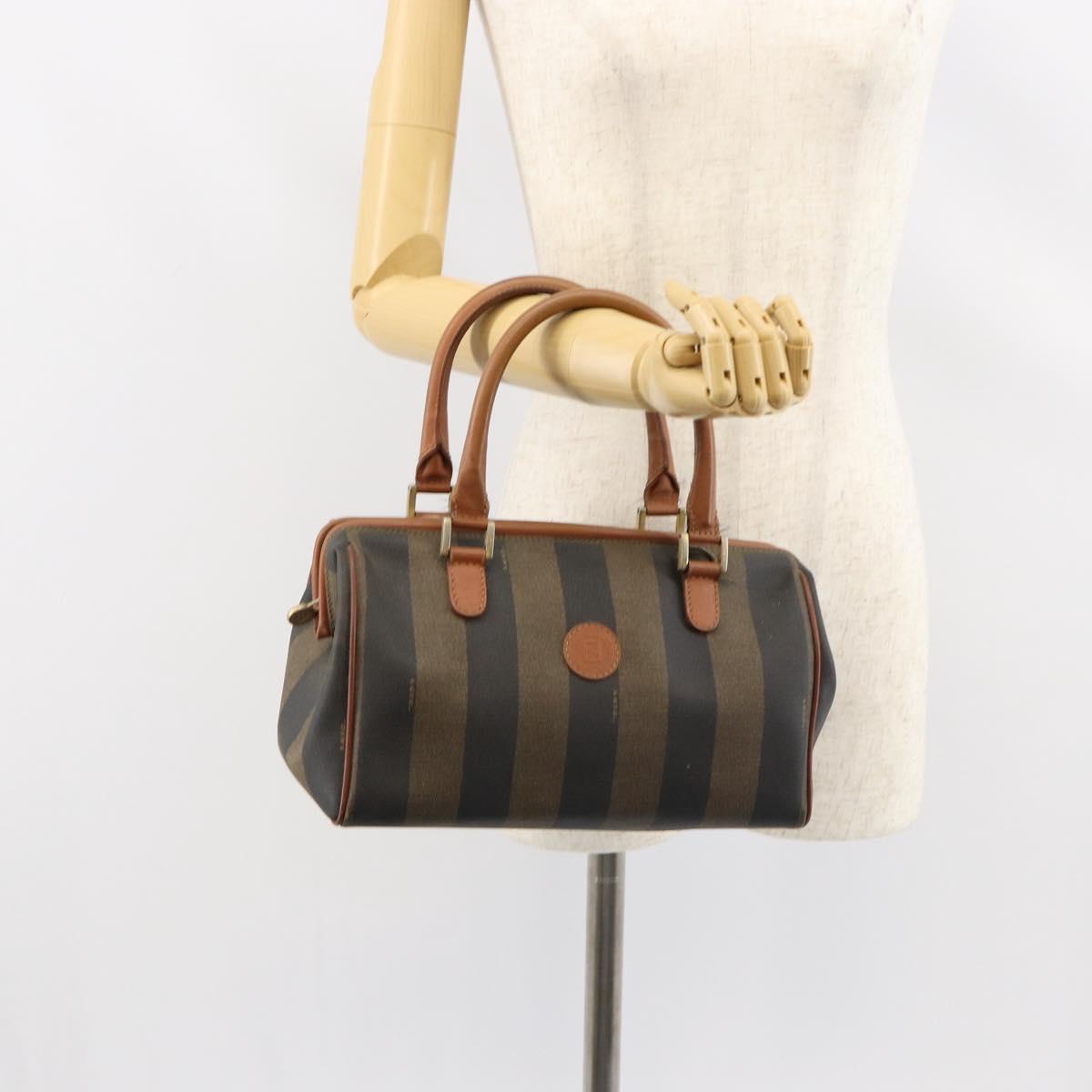FENDI Pecan Canvas Hand Bag PVC Brown Gold Auth 146932