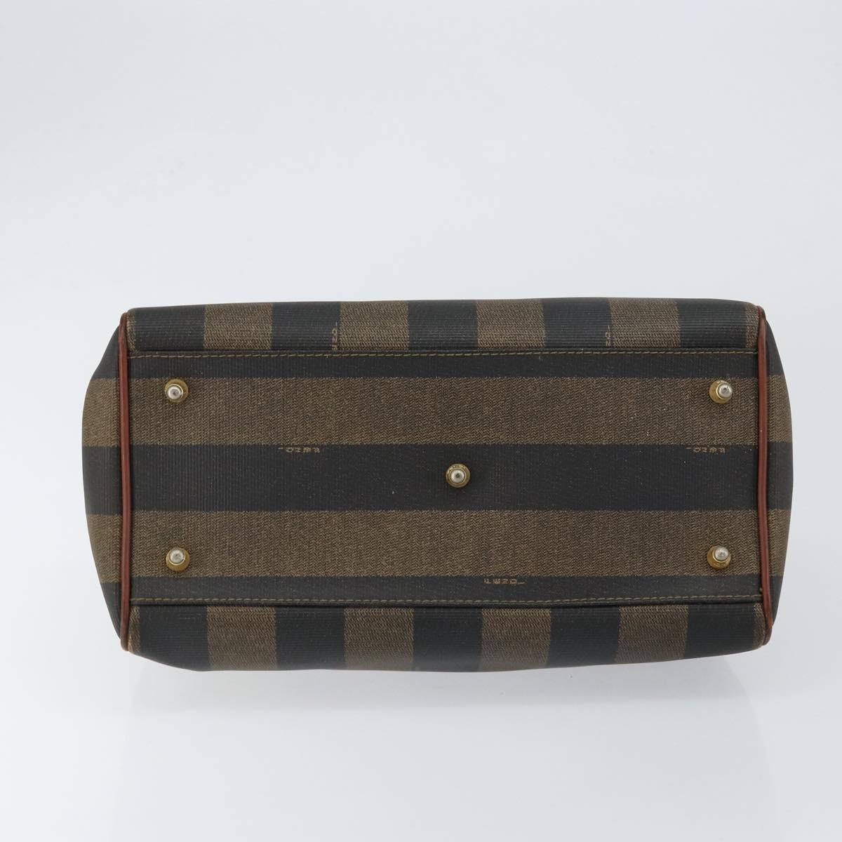 FENDI Pecan Canvas Hand Bag PVC Brown Gold Auth 146932