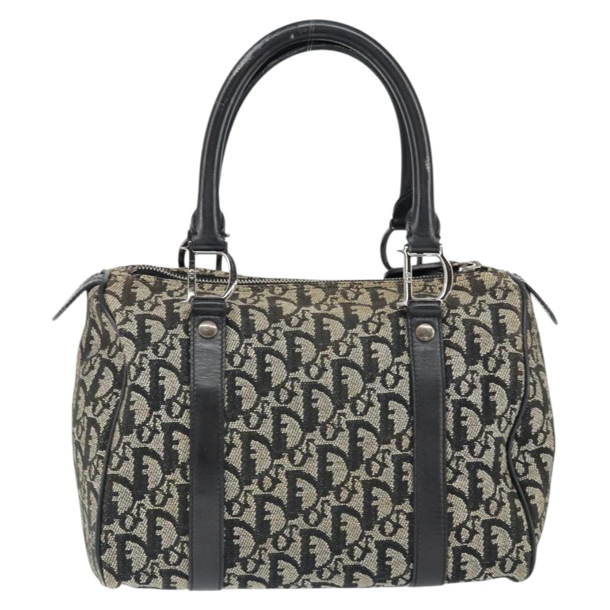 Christian Dior Trotter Canvas Mini Boston Bag Black Silver Auth 146933