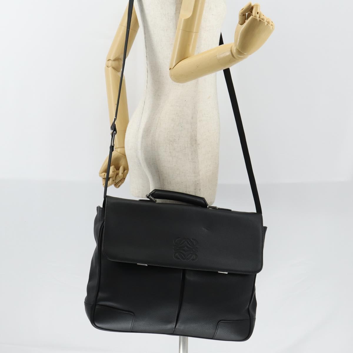 LOEWE Anagram Business Bag Leather 2way Black Silver Auth 146935