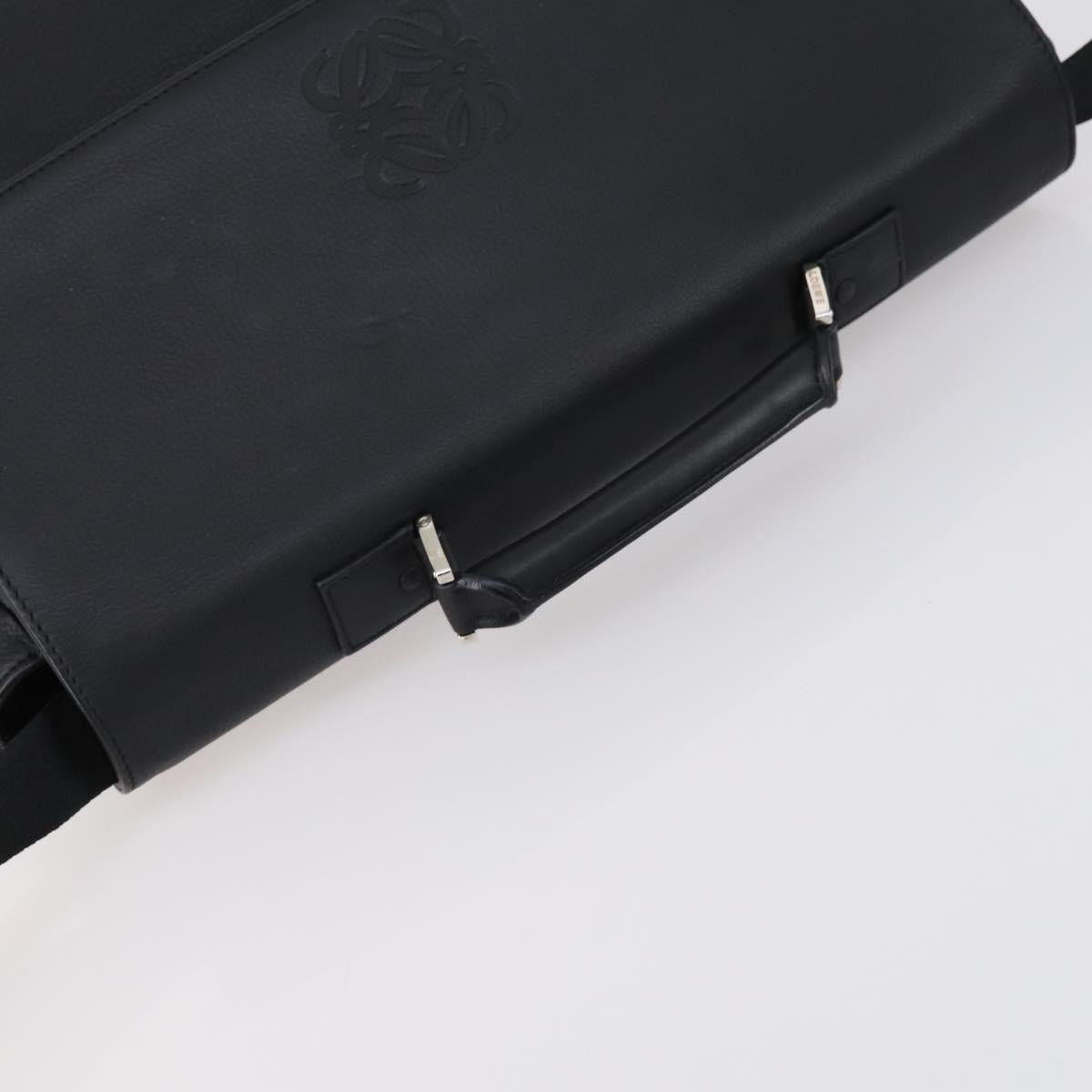 LOEWE Anagram Business Bag Leather 2way Black Silver Auth 146935