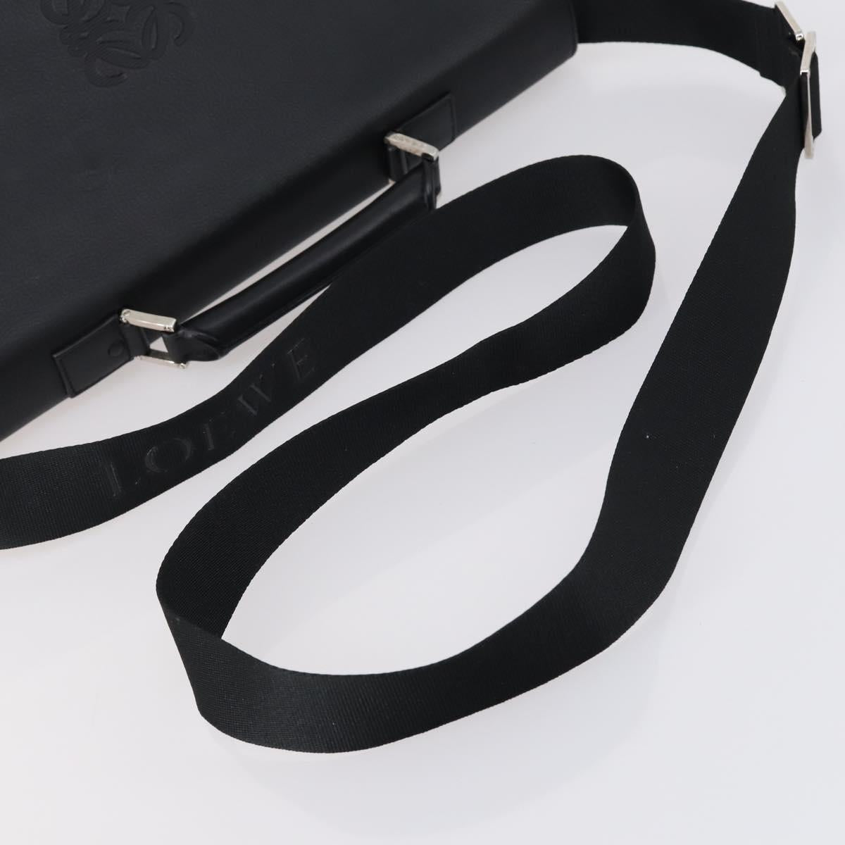 LOEWE Anagram Business Bag Leather 2way Black Silver Auth 146935