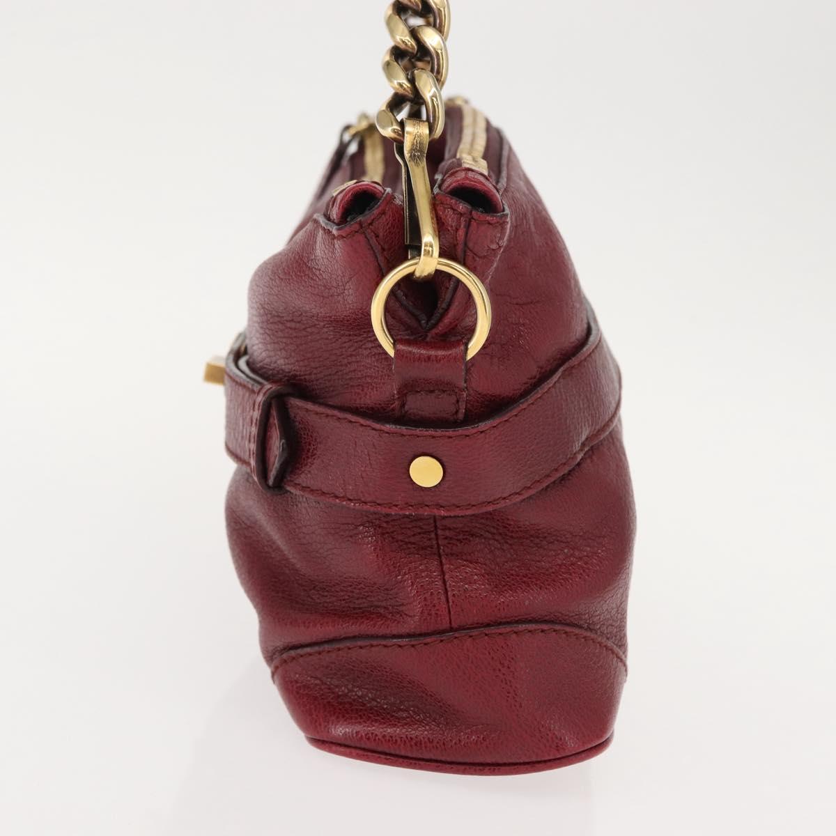 BURBERRY Shoulder Bag Leather Red Gold Auth 146940