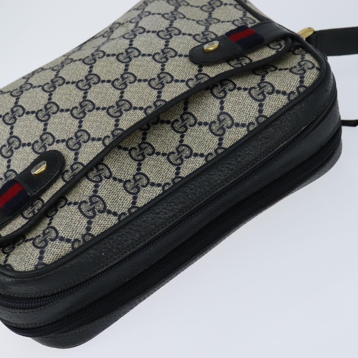 GUCCI GG Supreme Sherry Line Shoulder Bag PVC Navy Gold 904 02 049 Auth 146942