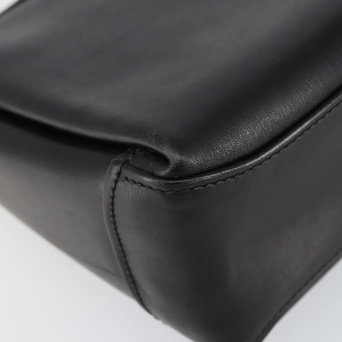 GUCCI Shoulder Bag Leather Black Gold Auth 146943