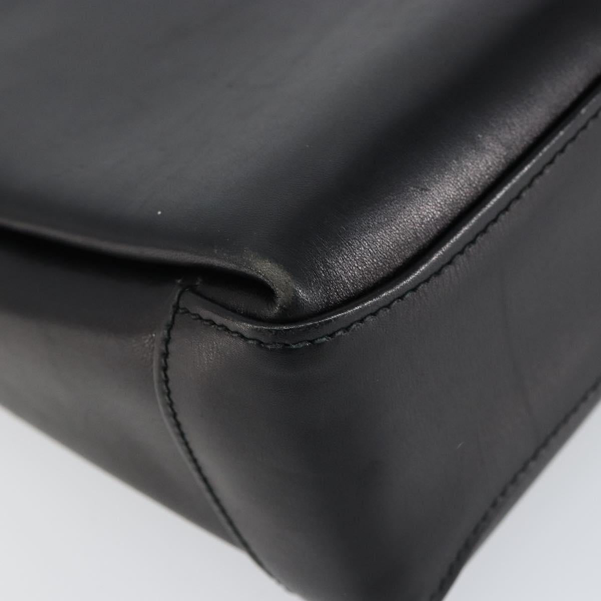 GUCCI Shoulder Bag Leather Black Gold Auth 146943