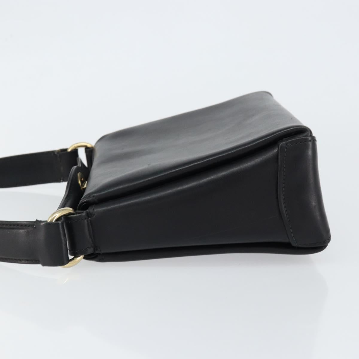 GUCCI Shoulder Bag Leather Black Gold Auth 146943