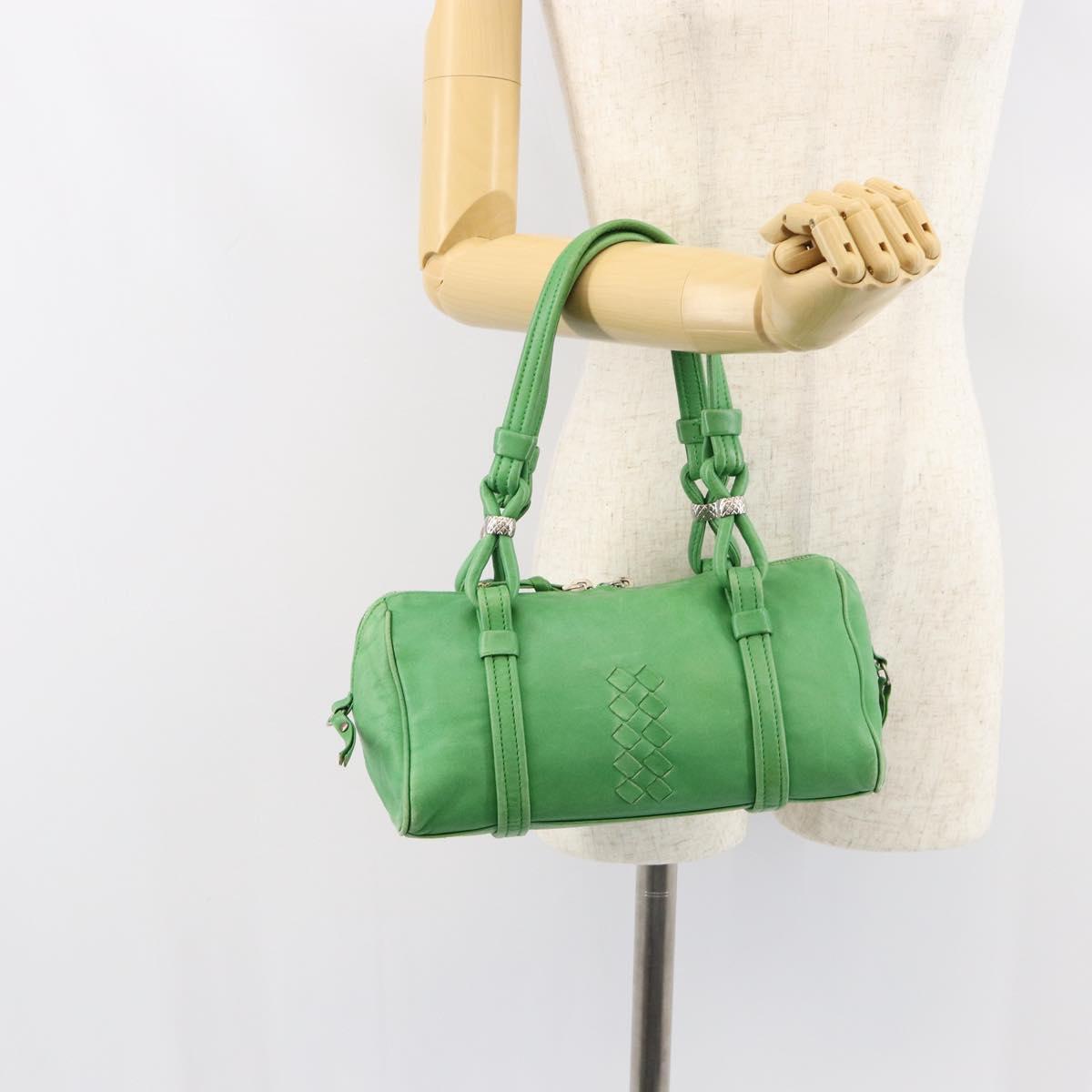 BOTTEGA VENETA INTRECCIATO Mini Boston Bag Leather Green Silver Auth 146946