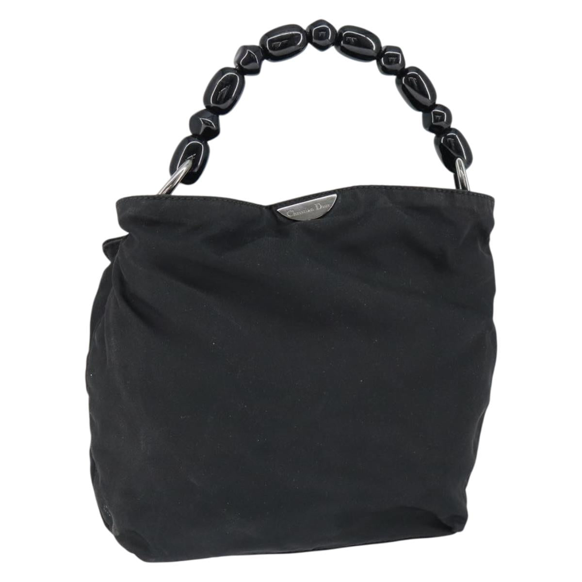 Christian Dior Maris Pearl Hand Bag Nylon Black Silver Auth 146947