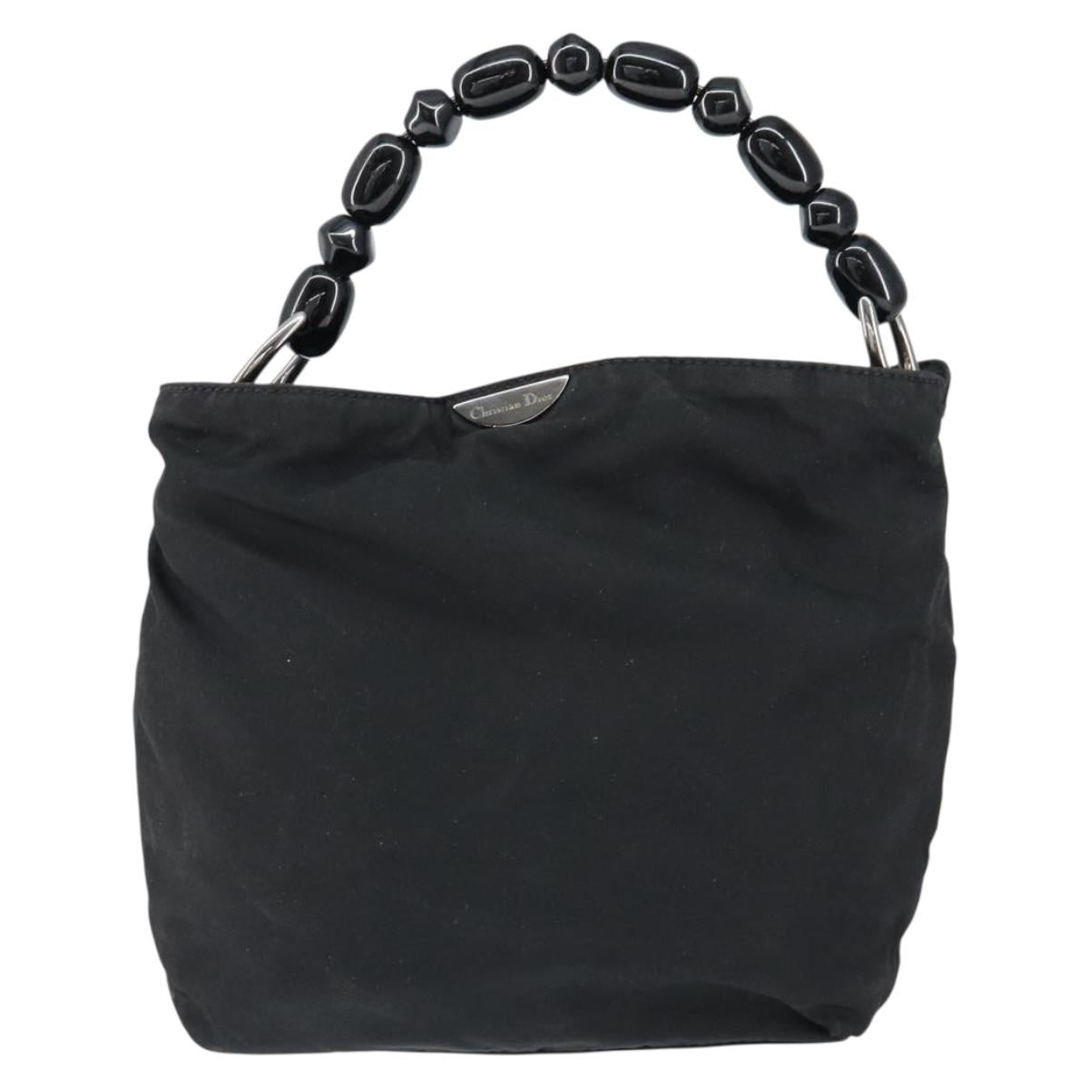 Christian Dior Maris Pearl Hand Bag Nylon Black Silver Auth 146947