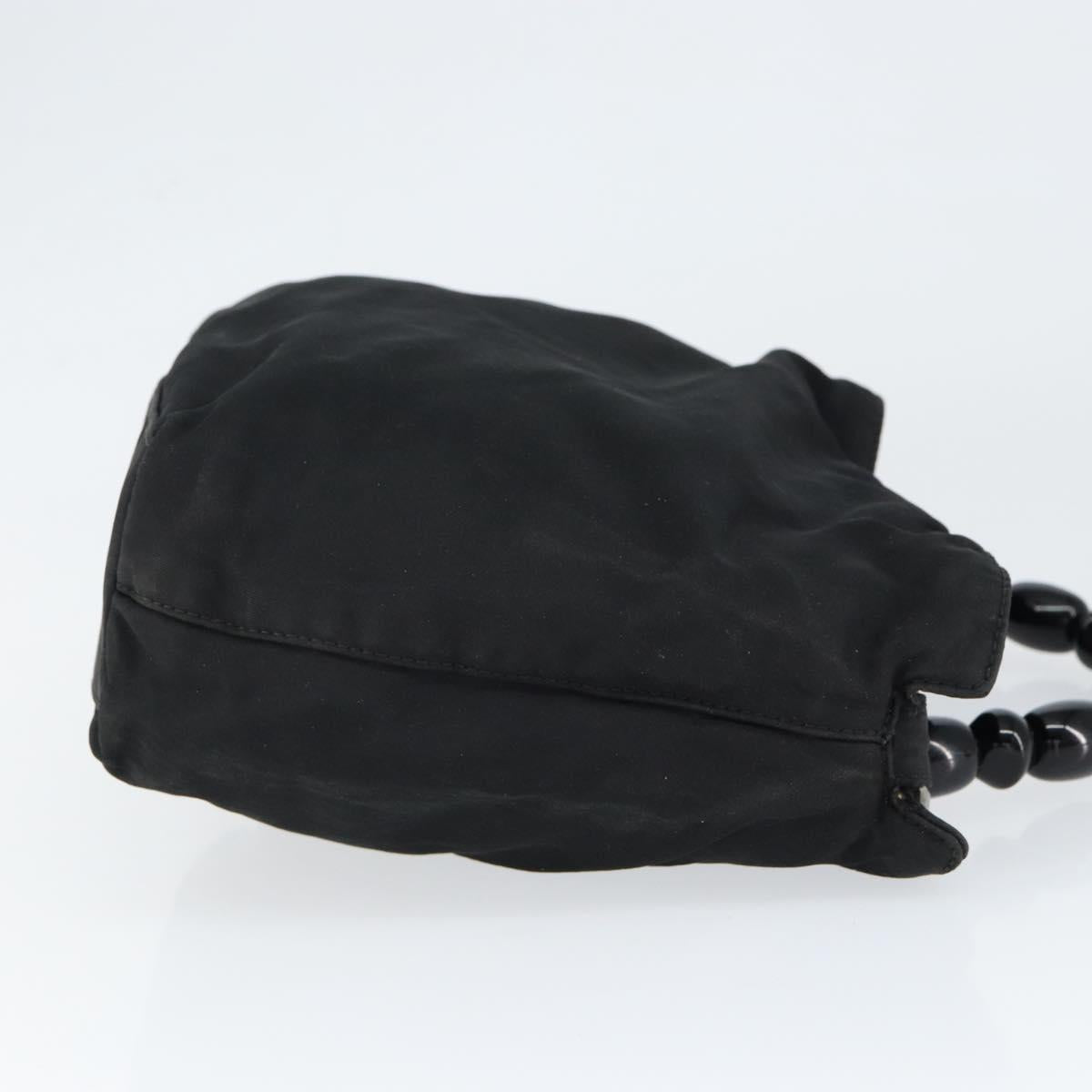 Christian Dior Maris Pearl Hand Bag Nylon Black Silver Auth 146947