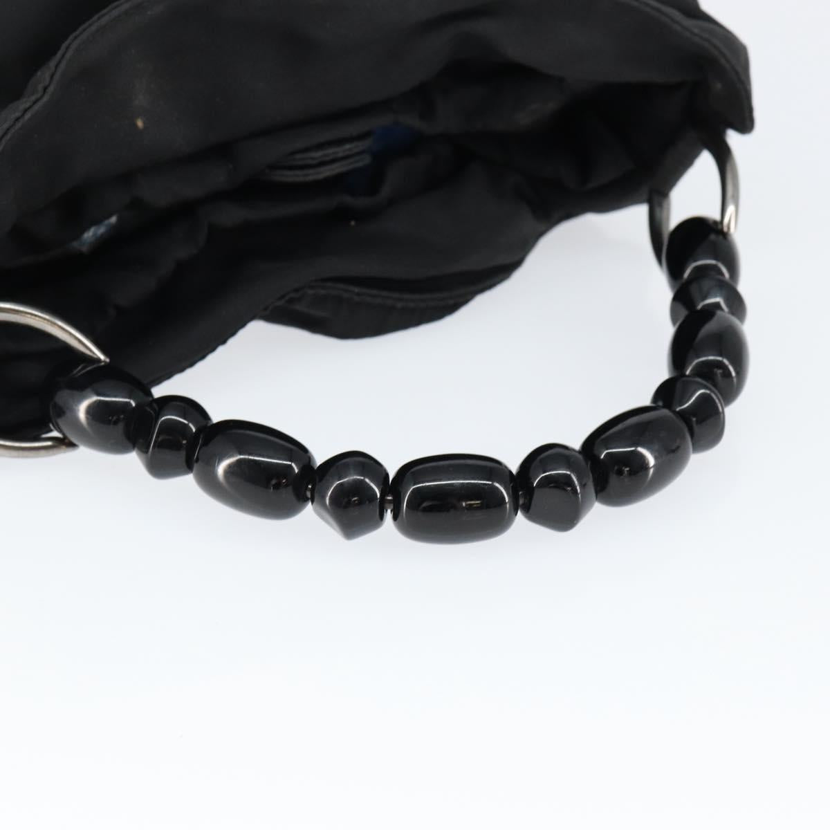 Christian Dior Maris Pearl Hand Bag Nylon Black Silver Auth 146947