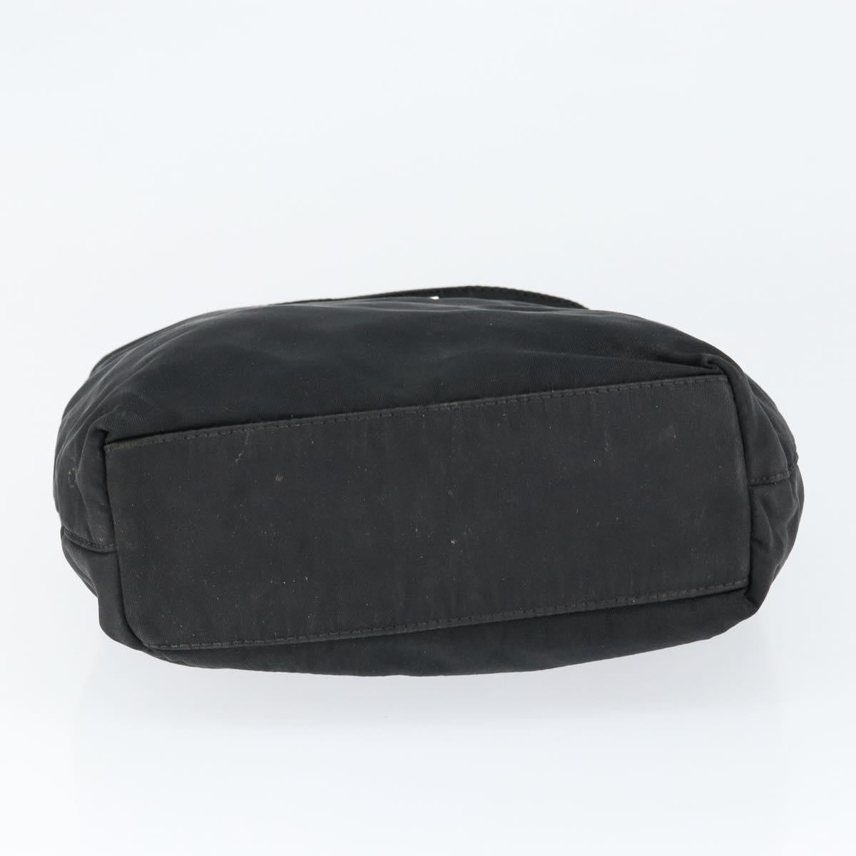 Christian Dior Maris Pearl Hand Bag Nylon Black Silver Auth 146947