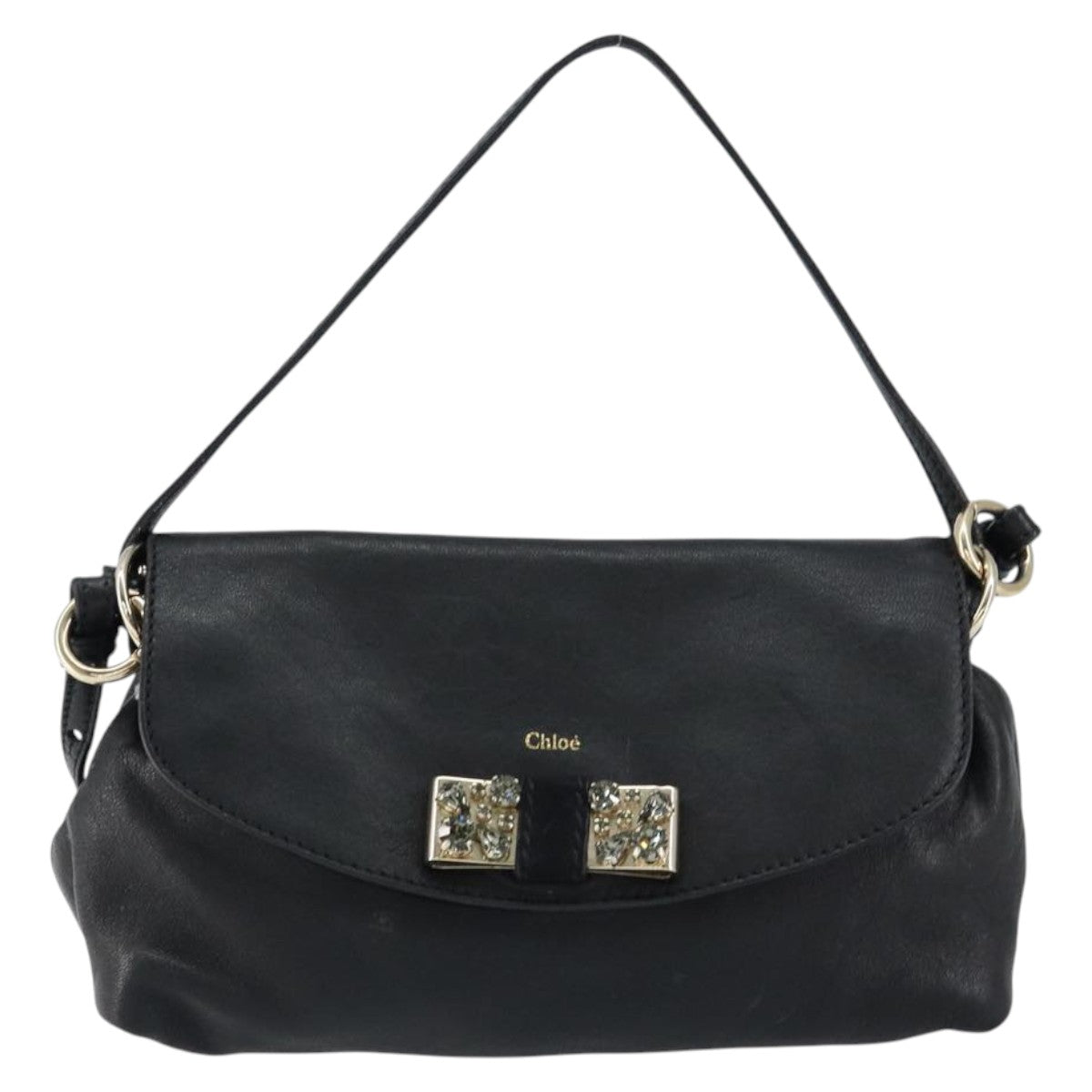 Chloe Lily Shoulder Bag Leather 2way Black Gold Auth 146949