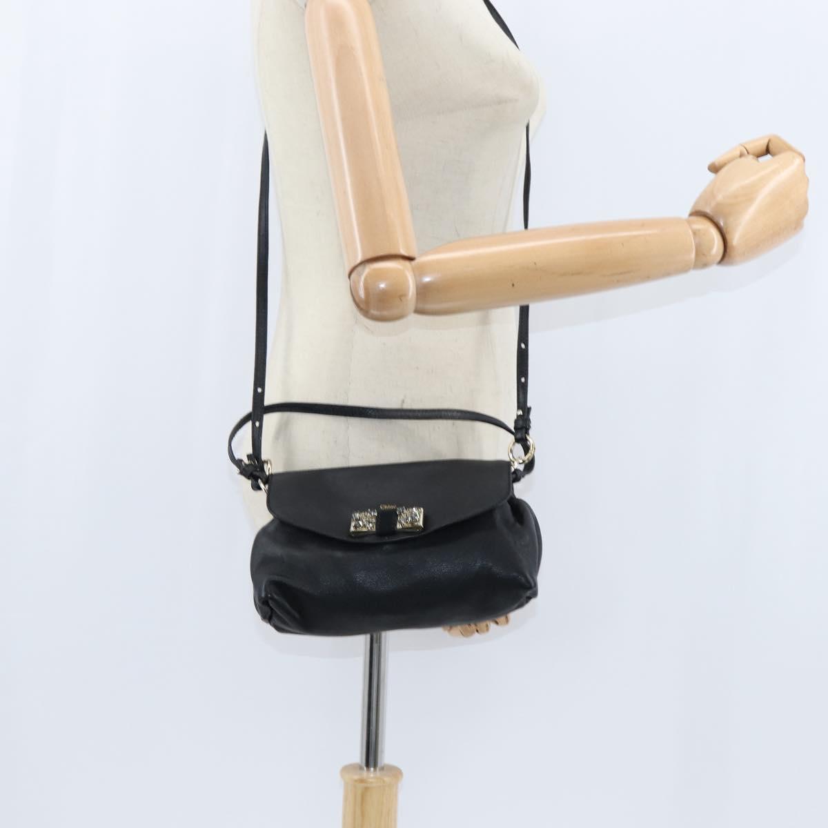 Chloe Lily Shoulder Bag Leather 2way Black Gold Auth 146949