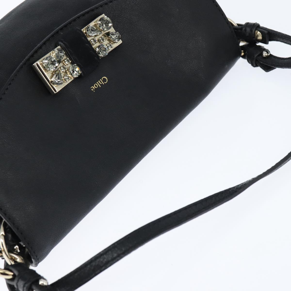 Chloe Lily Shoulder Bag Leather 2way Black Gold Auth 146949