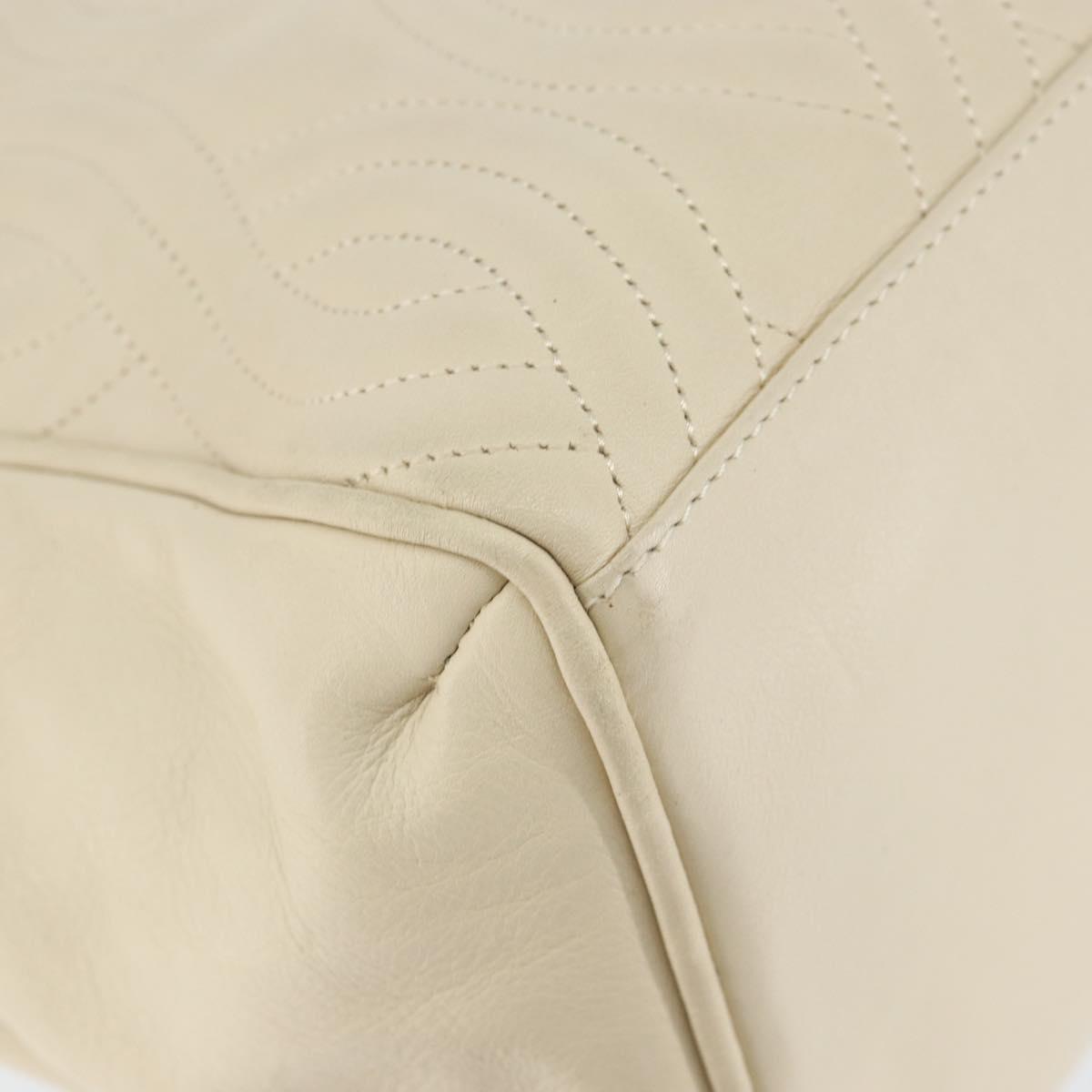 FENDI Wave Stitch Hand Bag Leather Ivory Gold Auth 146950