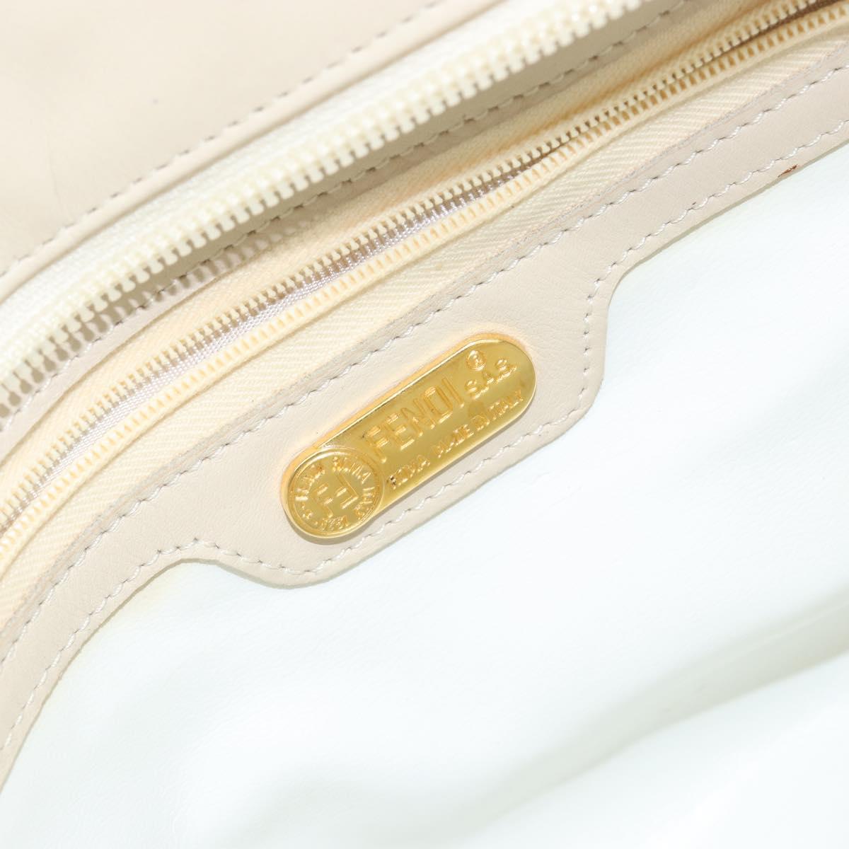 FENDI Wave Stitch Hand Bag Leather Ivory Gold Auth 146950