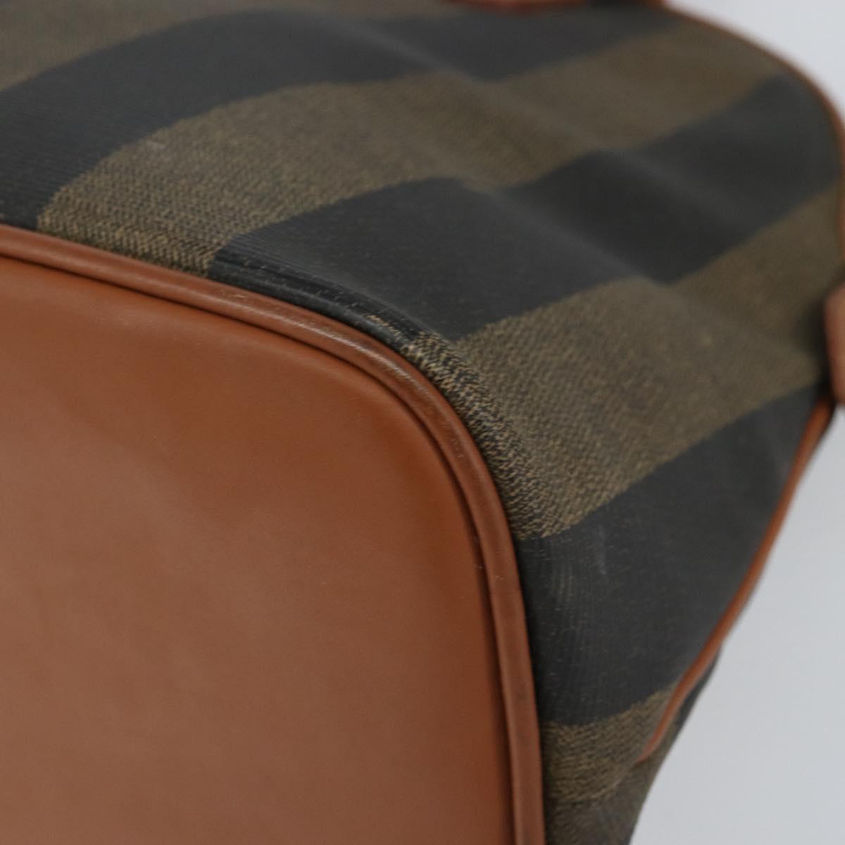 FENDI Pecan Canvas Hand Bag PVC 2way Black Brown Auth 146951