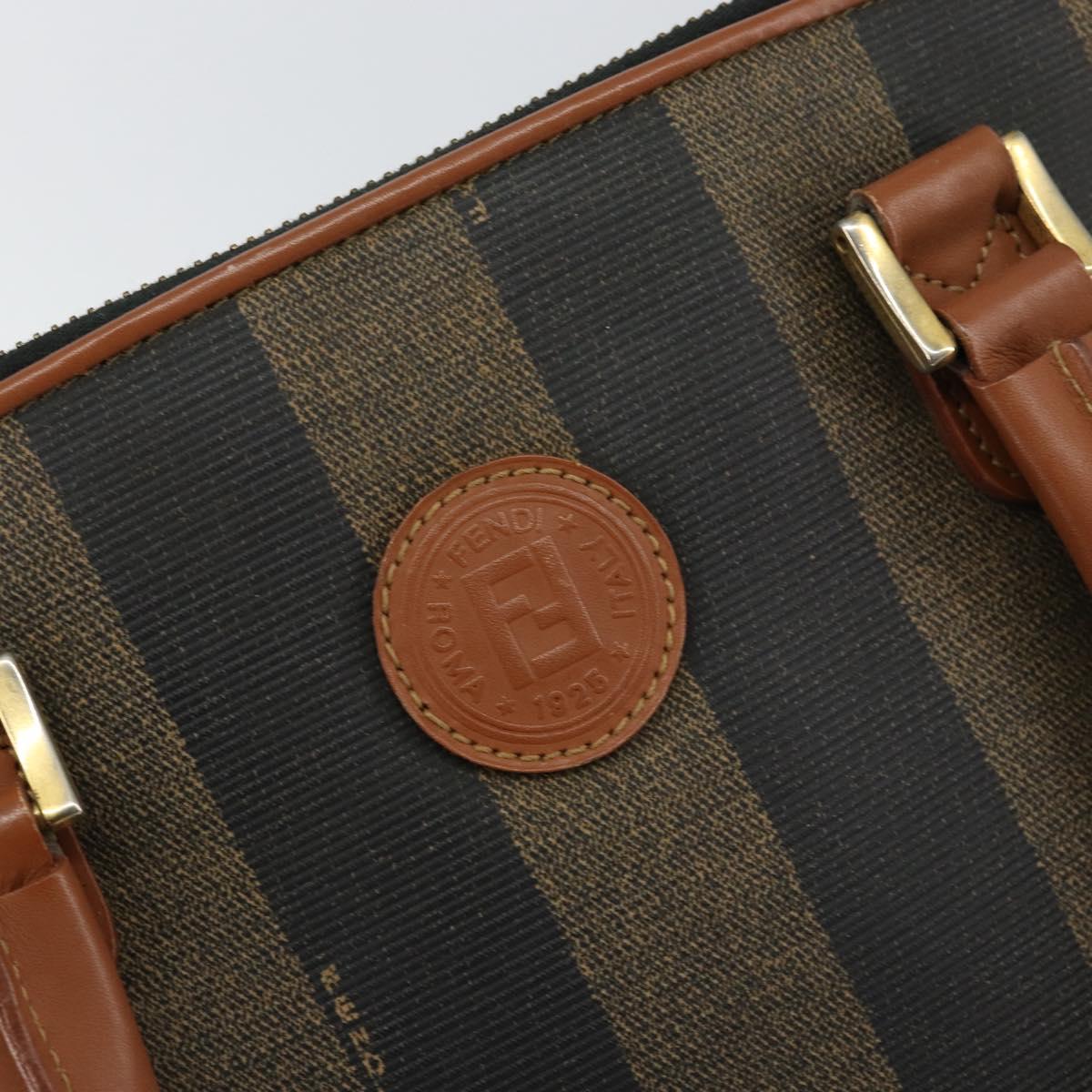 FENDI Pecan Canvas Hand Bag PVC 2way Black Brown Auth 146951