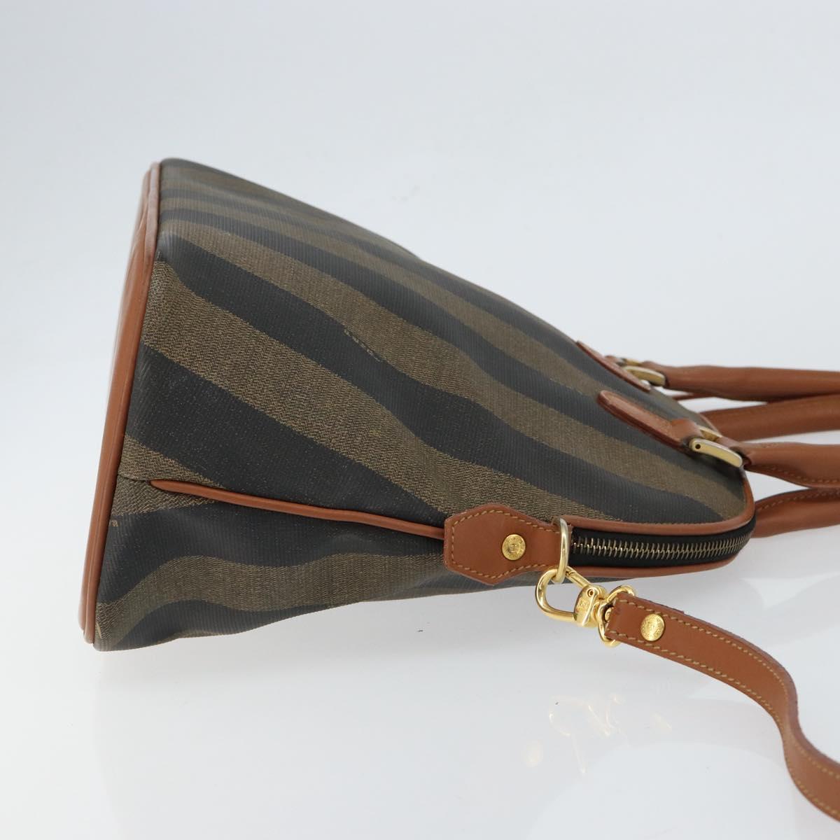 FENDI Pecan Canvas Hand Bag PVC 2way Black Brown Auth 146951