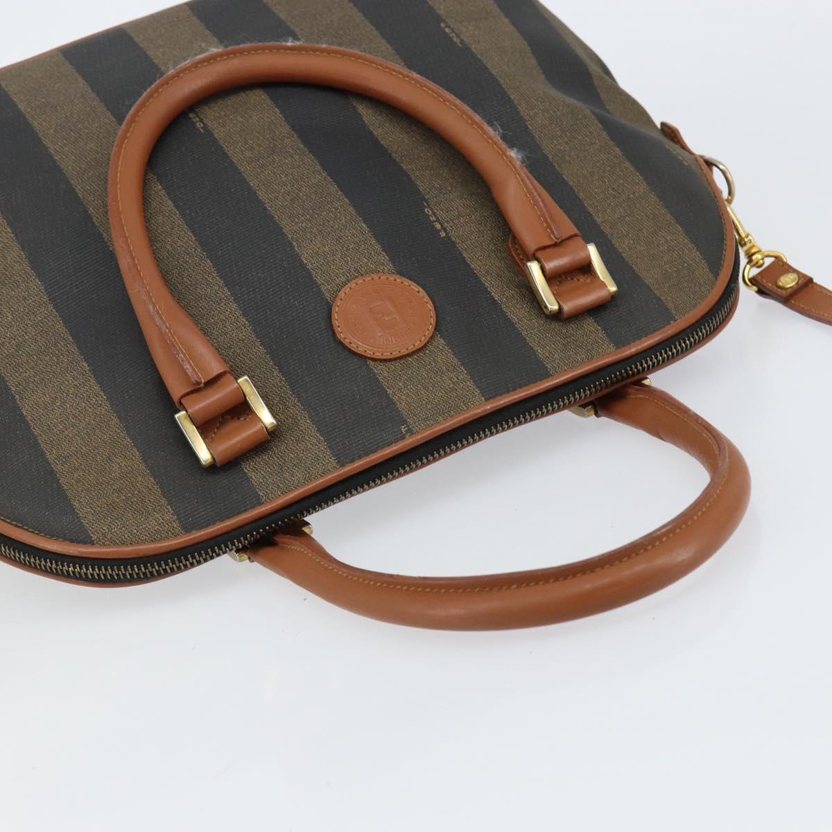 FENDI Pecan Canvas Hand Bag PVC 2way Black Brown Auth 146951