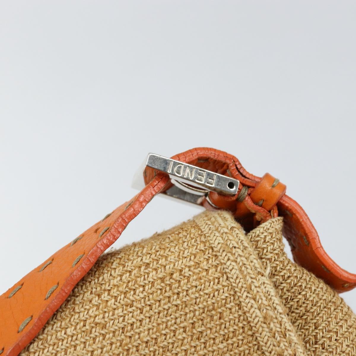 FENDI Celeria Mamma Baguette Shoulder Bag Raffia Beige Silver Auth 146952