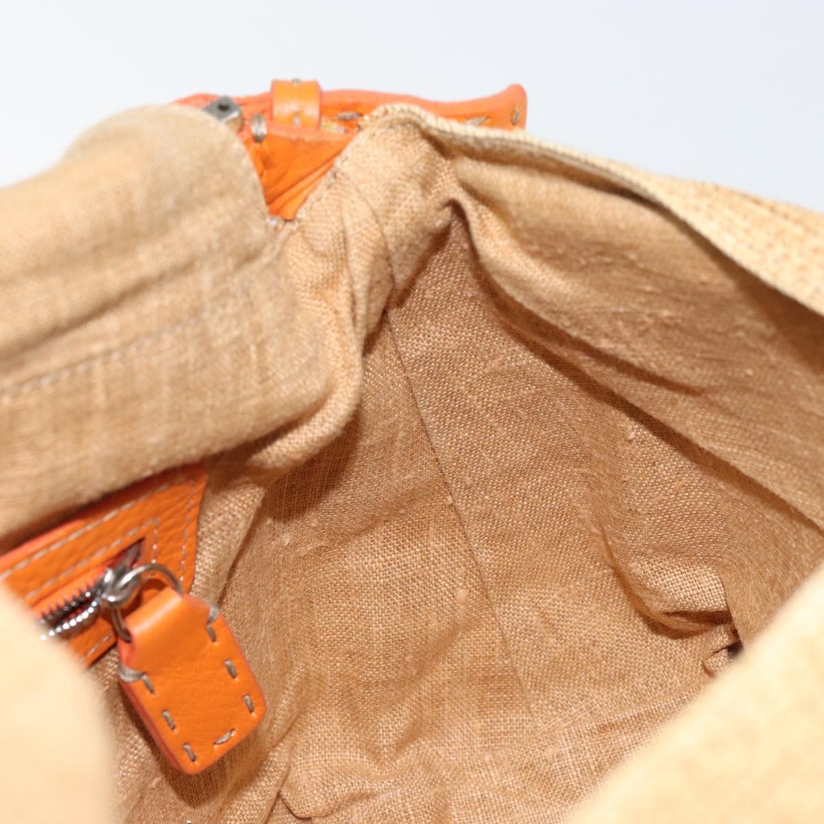 FENDI Celeria Mamma Baguette Shoulder Bag Raffia Beige Silver Auth 146952