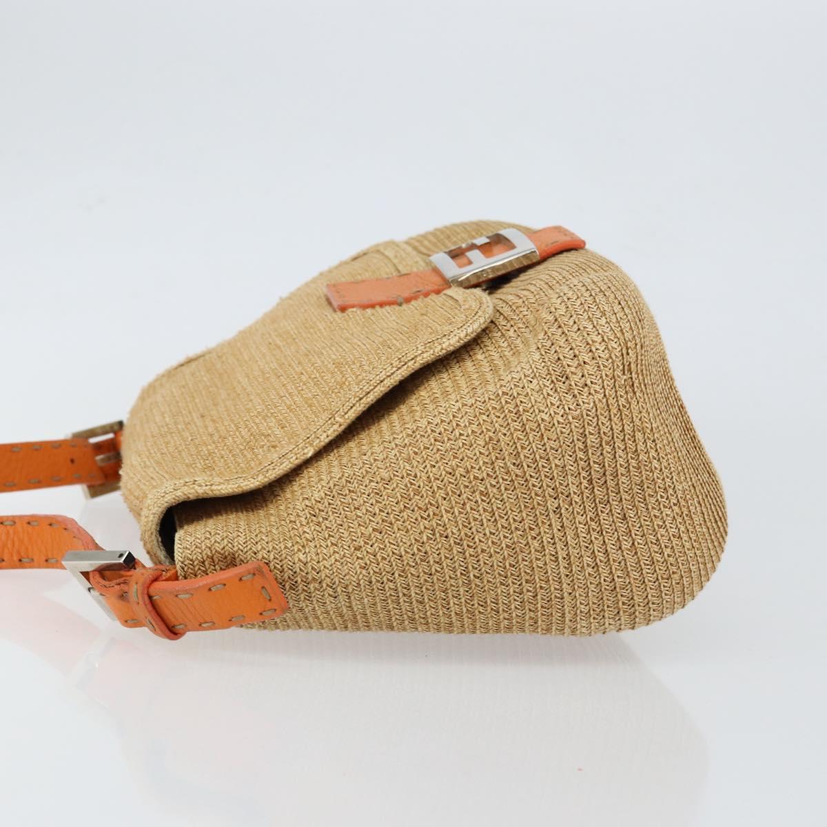 FENDI Celeria Mamma Baguette Shoulder Bag Raffia Beige Silver Auth 146952