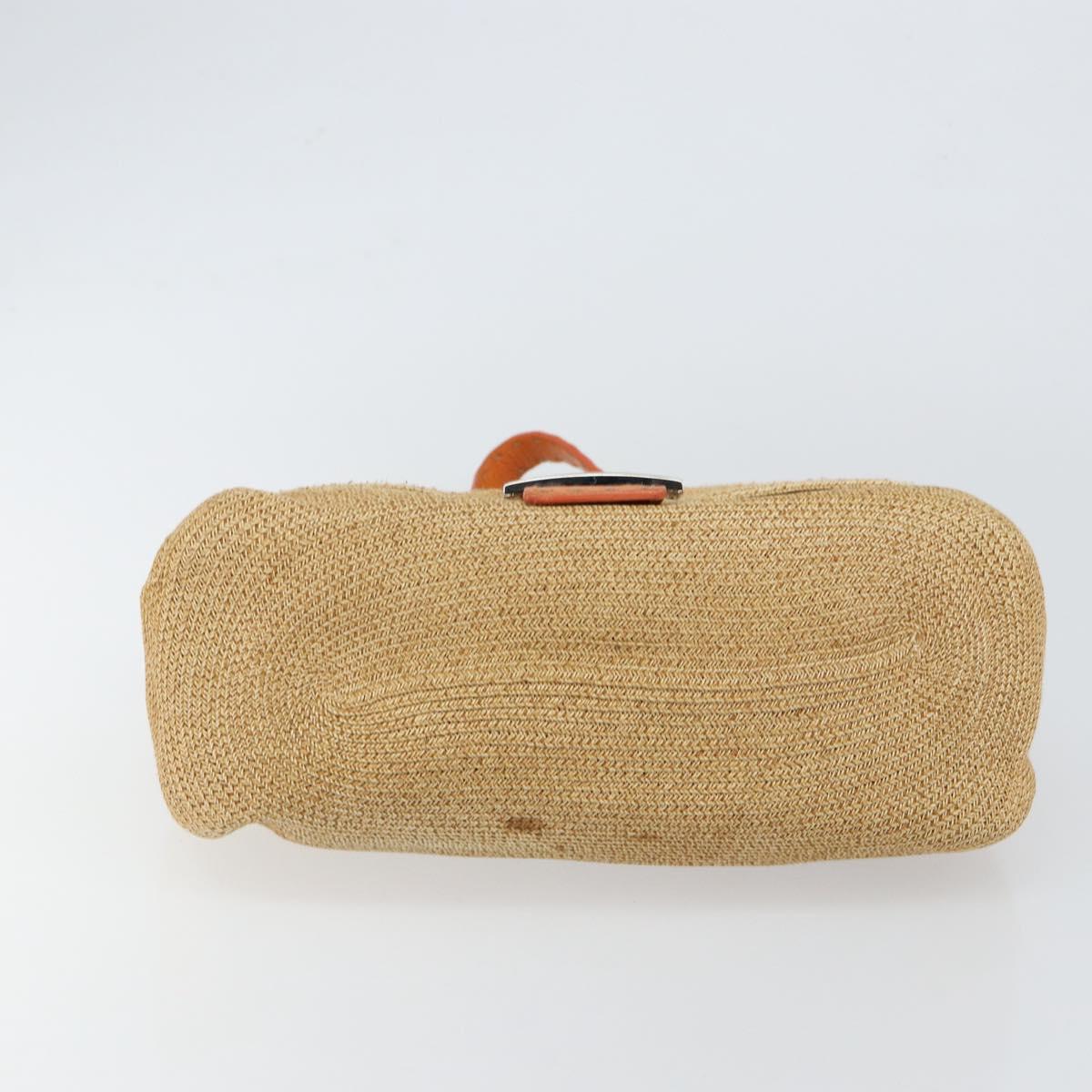 FENDI Celeria Mamma Baguette Shoulder Bag Raffia Beige Silver Auth 146952