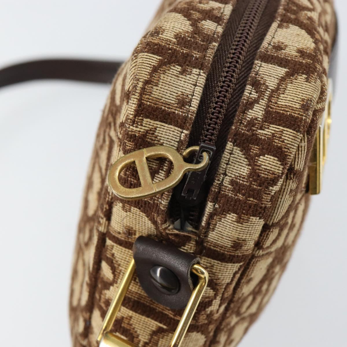 Christian Dior Trotter Canvas Shoulder Bag Brown Gold Auth 146954