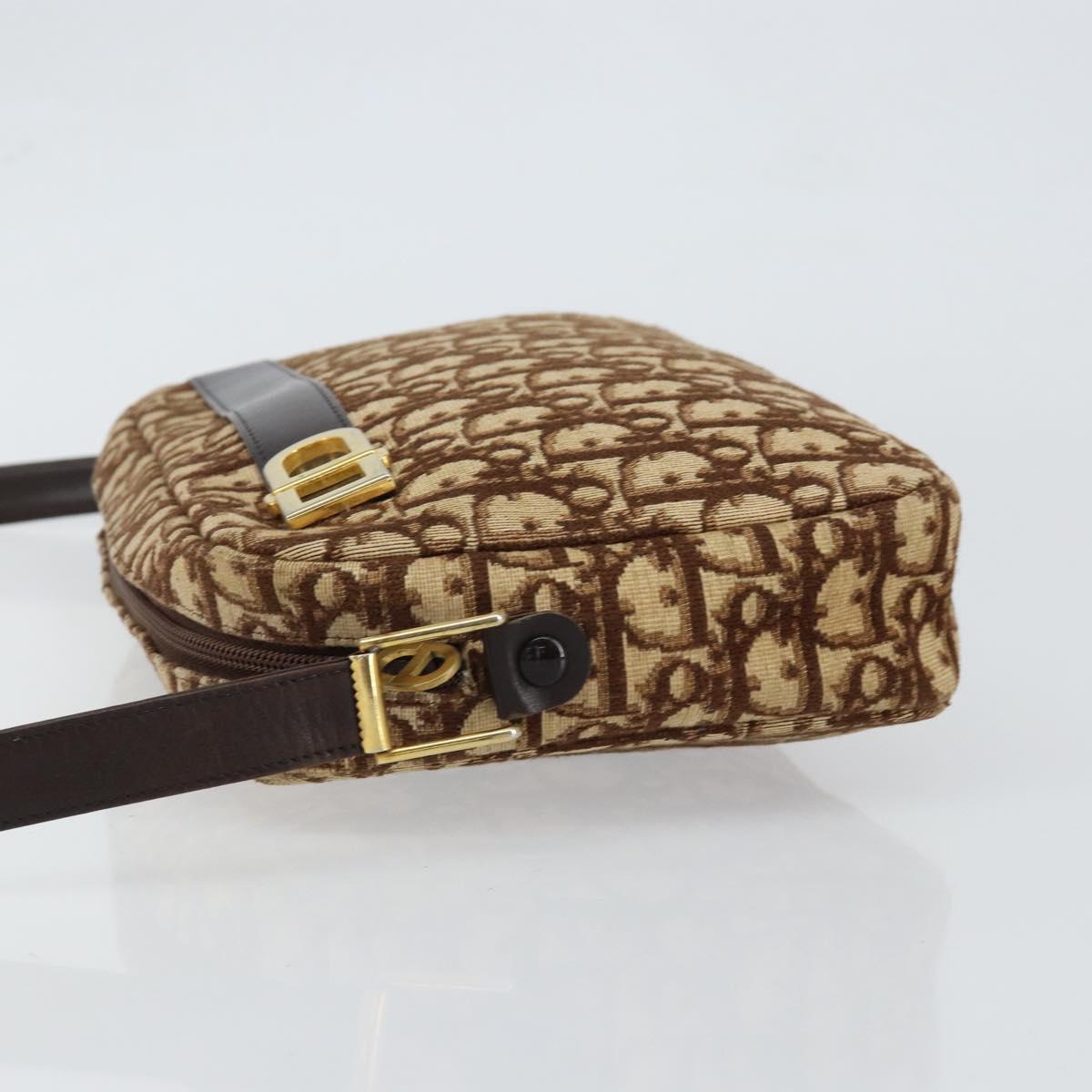 Christian Dior Trotter Canvas Shoulder Bag Brown Gold Auth 146954