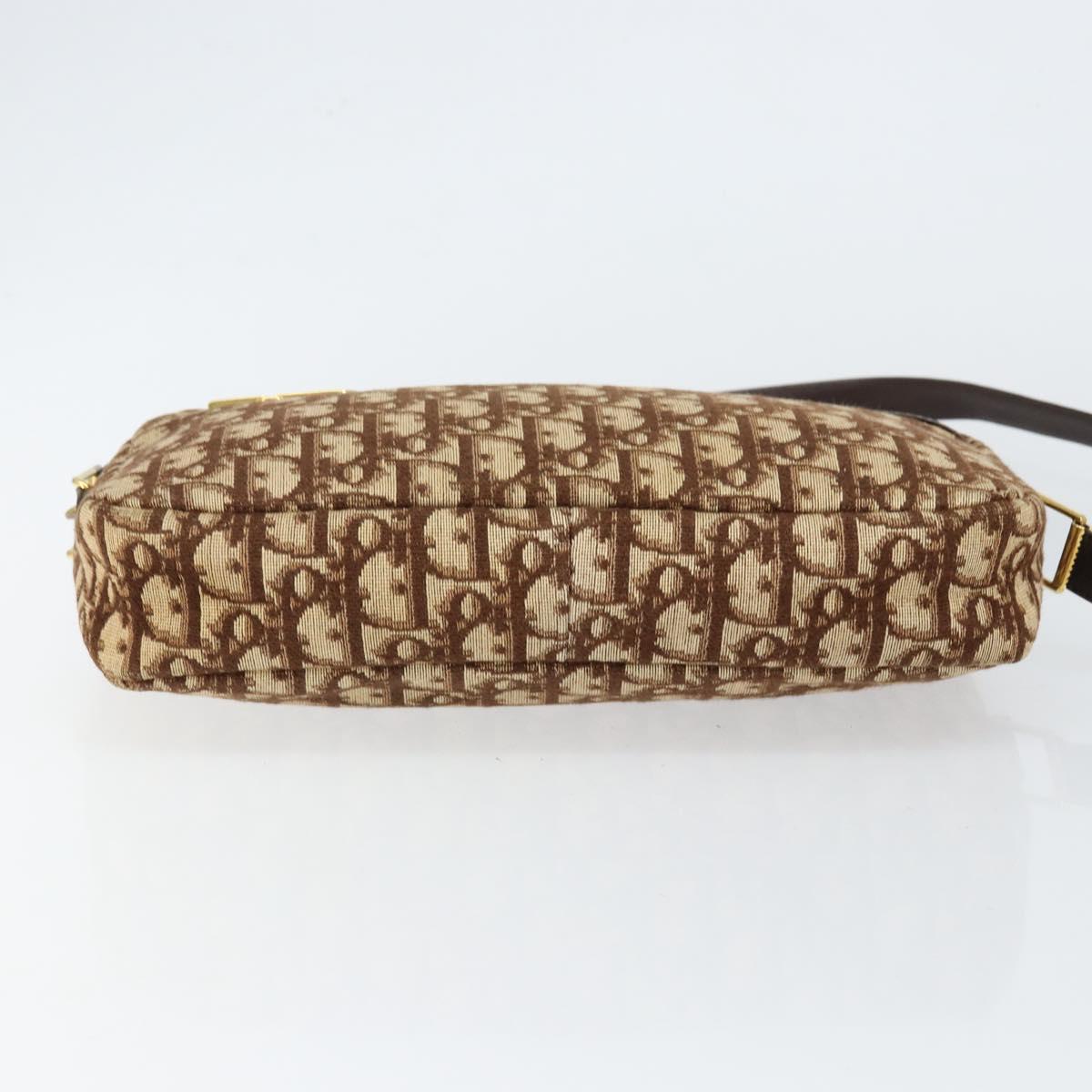 Christian Dior Trotter Canvas Shoulder Bag Brown Gold Auth 146954
