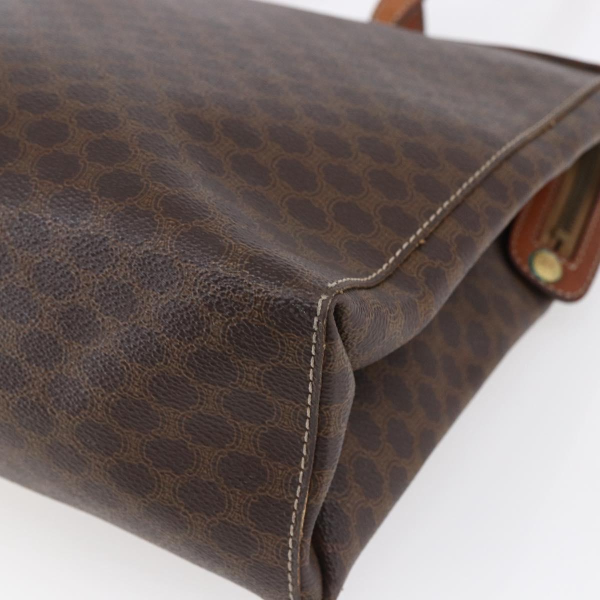 CELINE Macadam Canvas Tote Bag PVC Leather Brown Gold Auth 146956