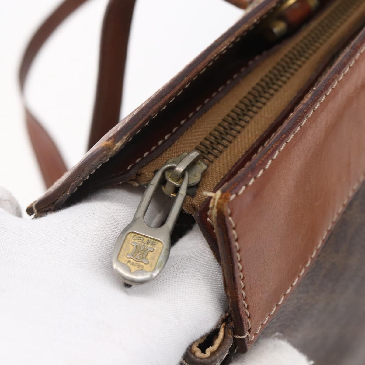 CELINE Macadam Canvas Tote Bag PVC Leather Brown Gold Auth 146956