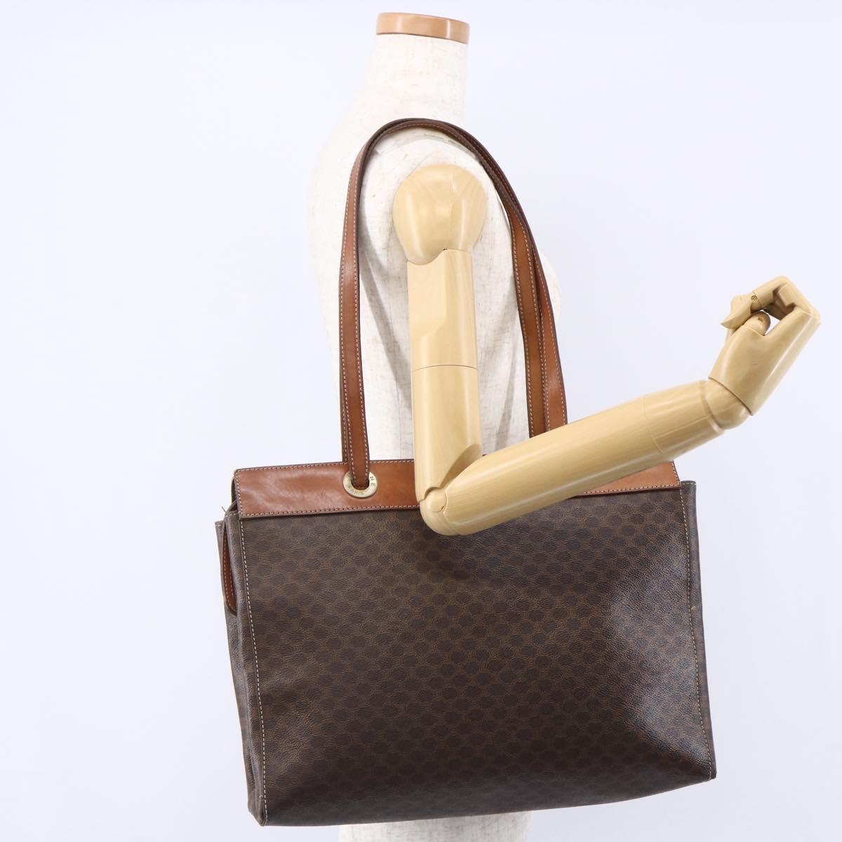 CELINE Macadam Canvas Tote Bag PVC Leather Brown Gold Auth 146956