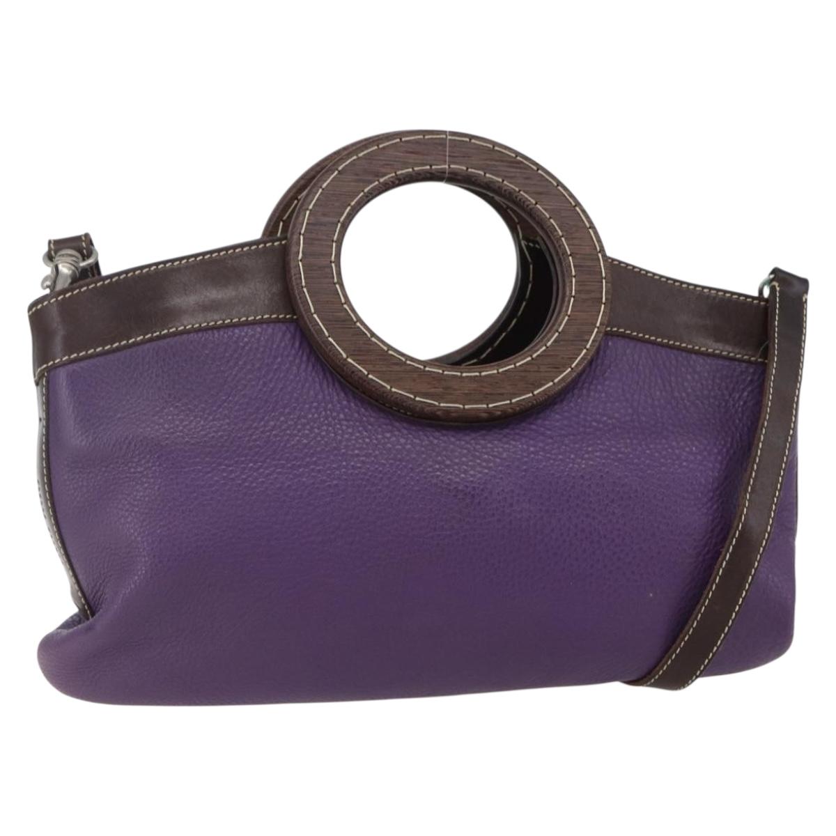 Miu Miu Wood Hand Bag Leather 2way Purple Silver Auth 146964