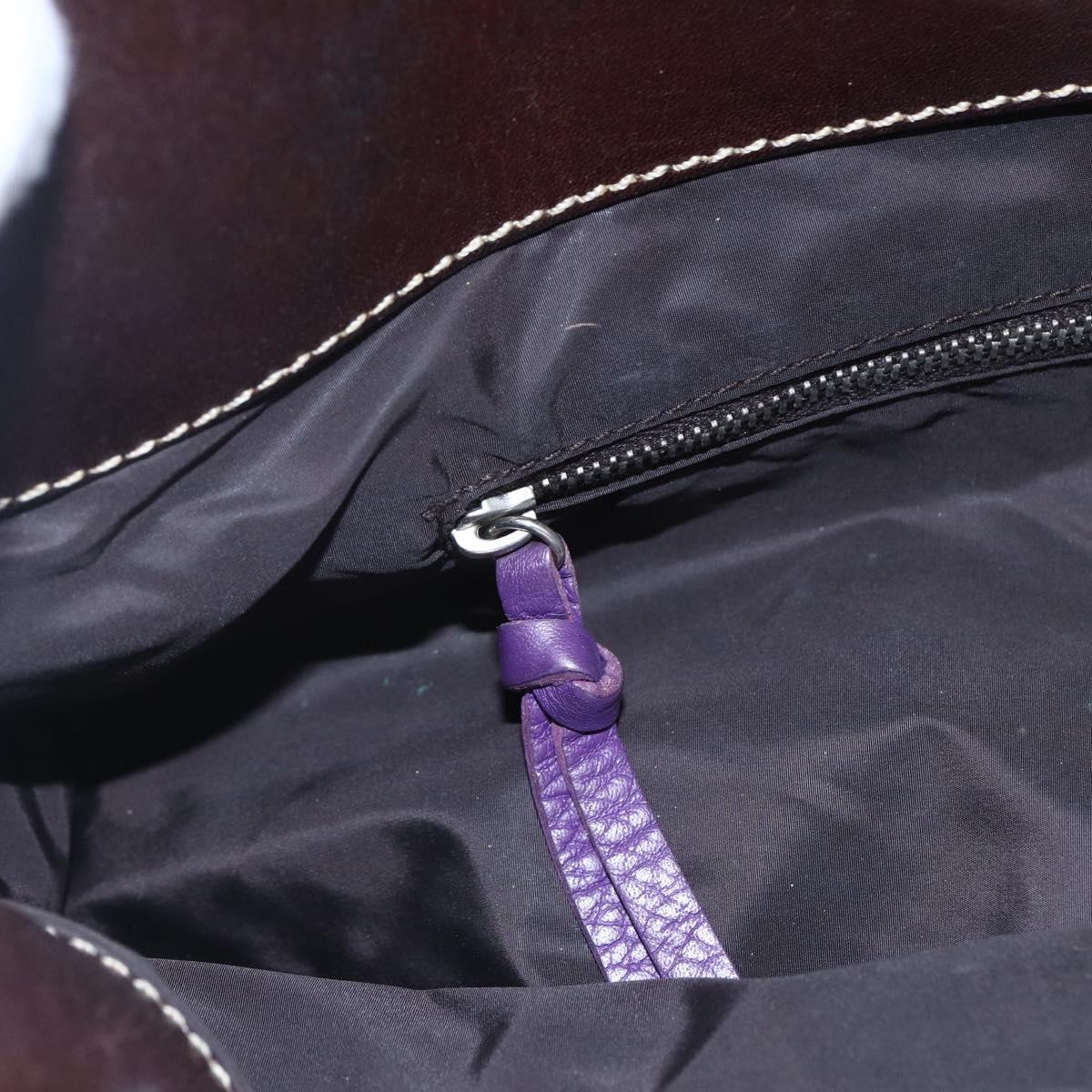 Miu Miu Wood Hand Bag Leather 2way Purple Silver Auth 146964