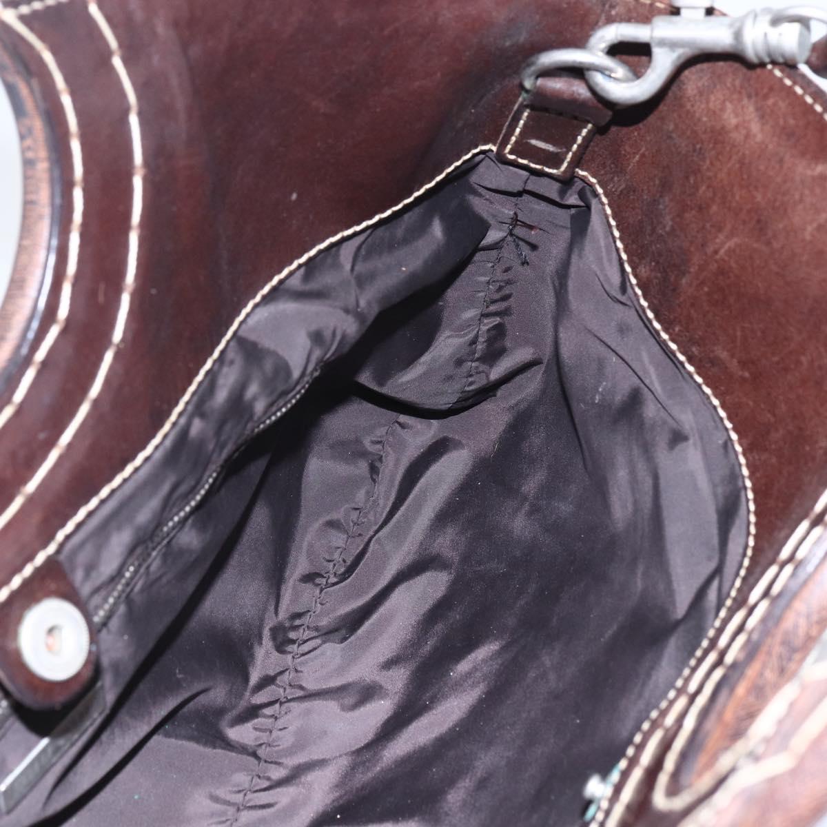 Miu Miu Wood Hand Bag Leather 2way Purple Silver Auth 146964