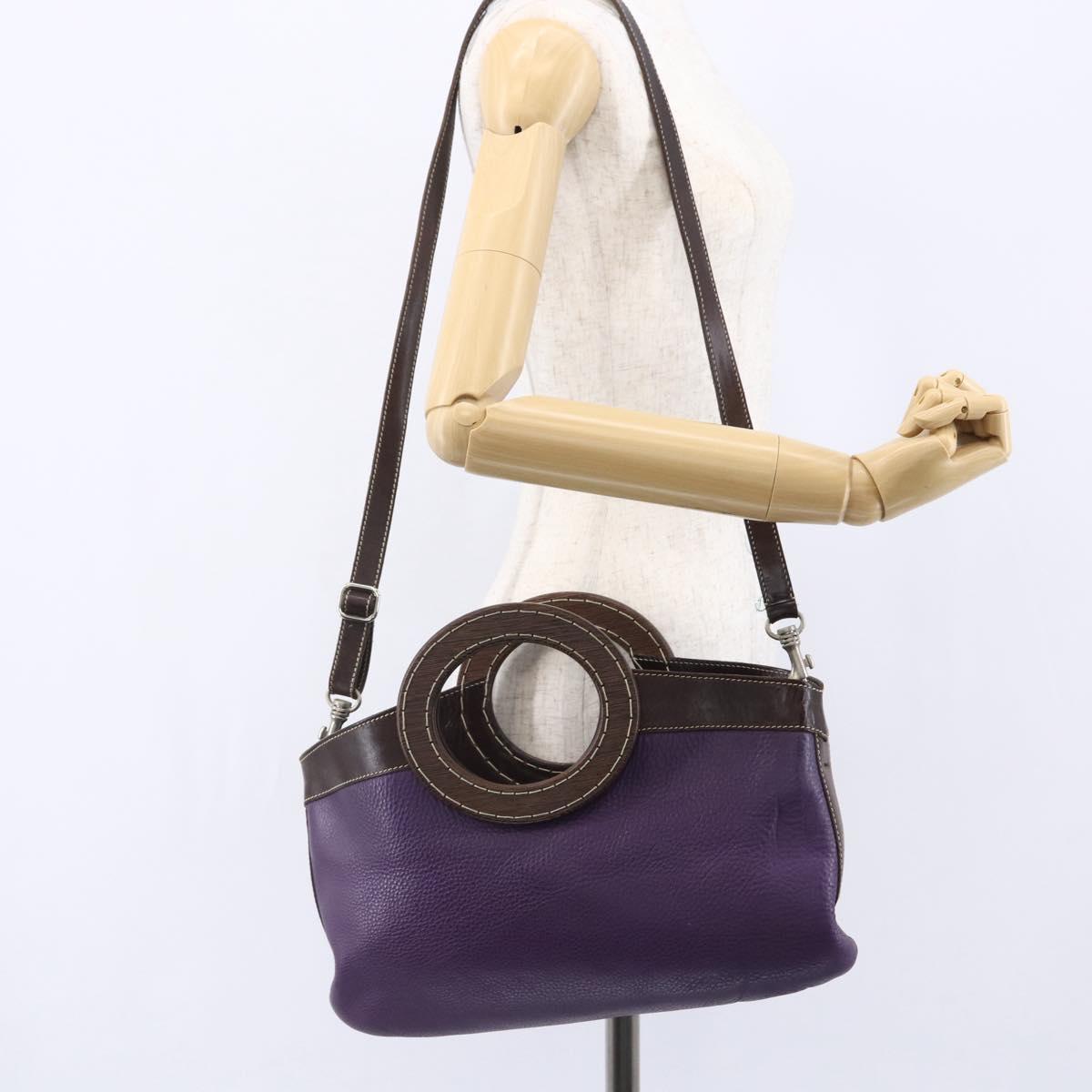 Miu Miu Wood Hand Bag Leather 2way Purple Silver Auth 146964