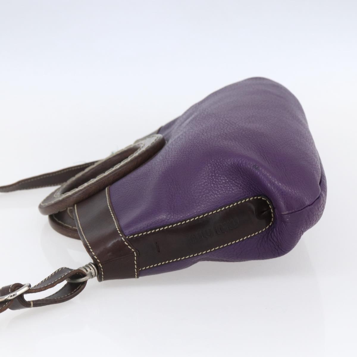 Miu Miu Wood Hand Bag Leather 2way Purple Silver Auth 146964