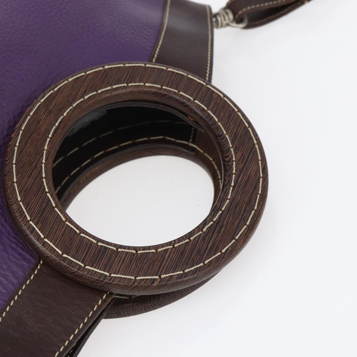 Miu Miu Wood Hand Bag Leather 2way Purple Silver Auth 146964