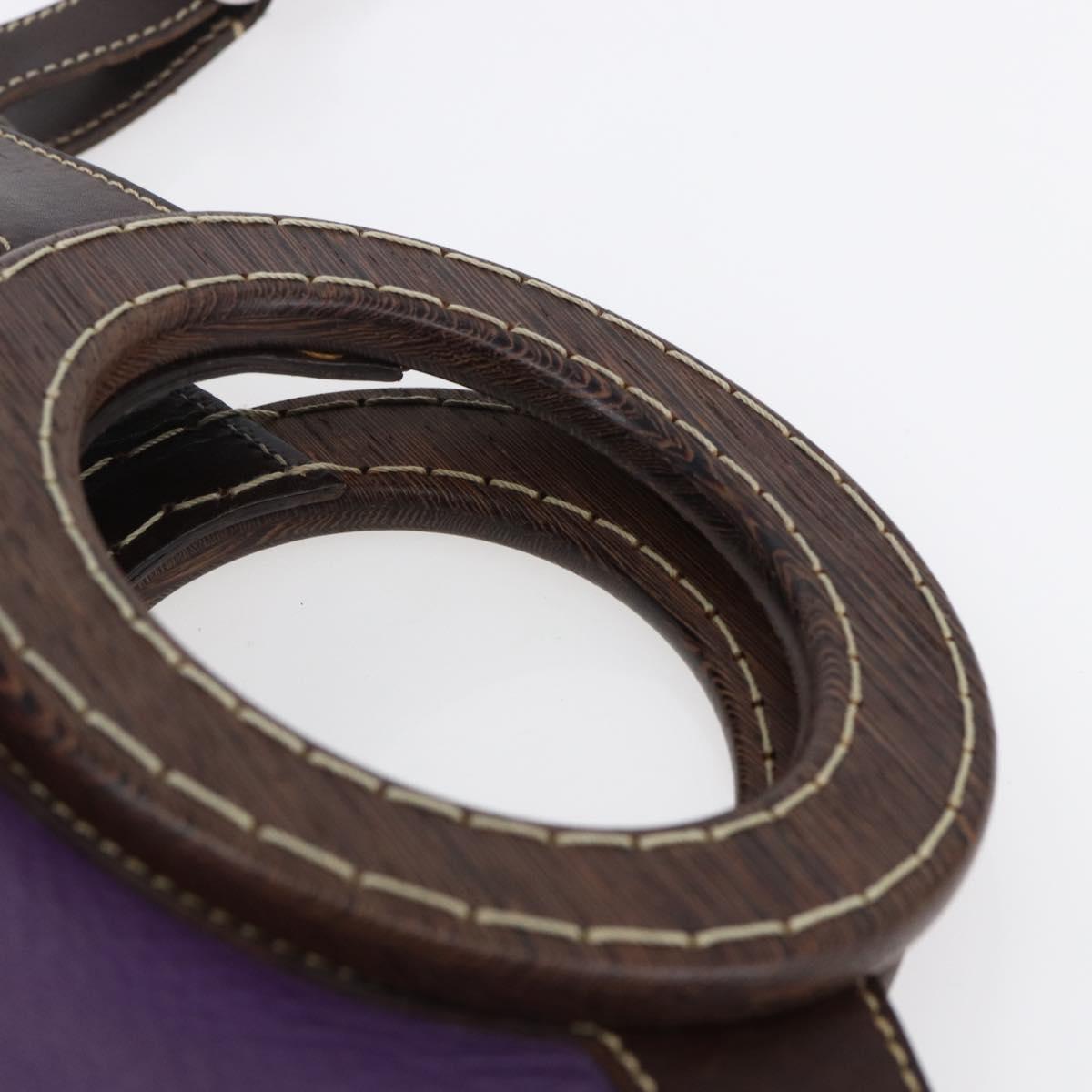 Miu Miu Wood Hand Bag Leather 2way Purple Silver Auth 146964