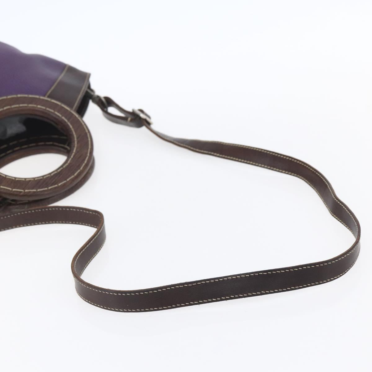 Miu Miu Wood Hand Bag Leather 2way Purple Silver Auth 146964